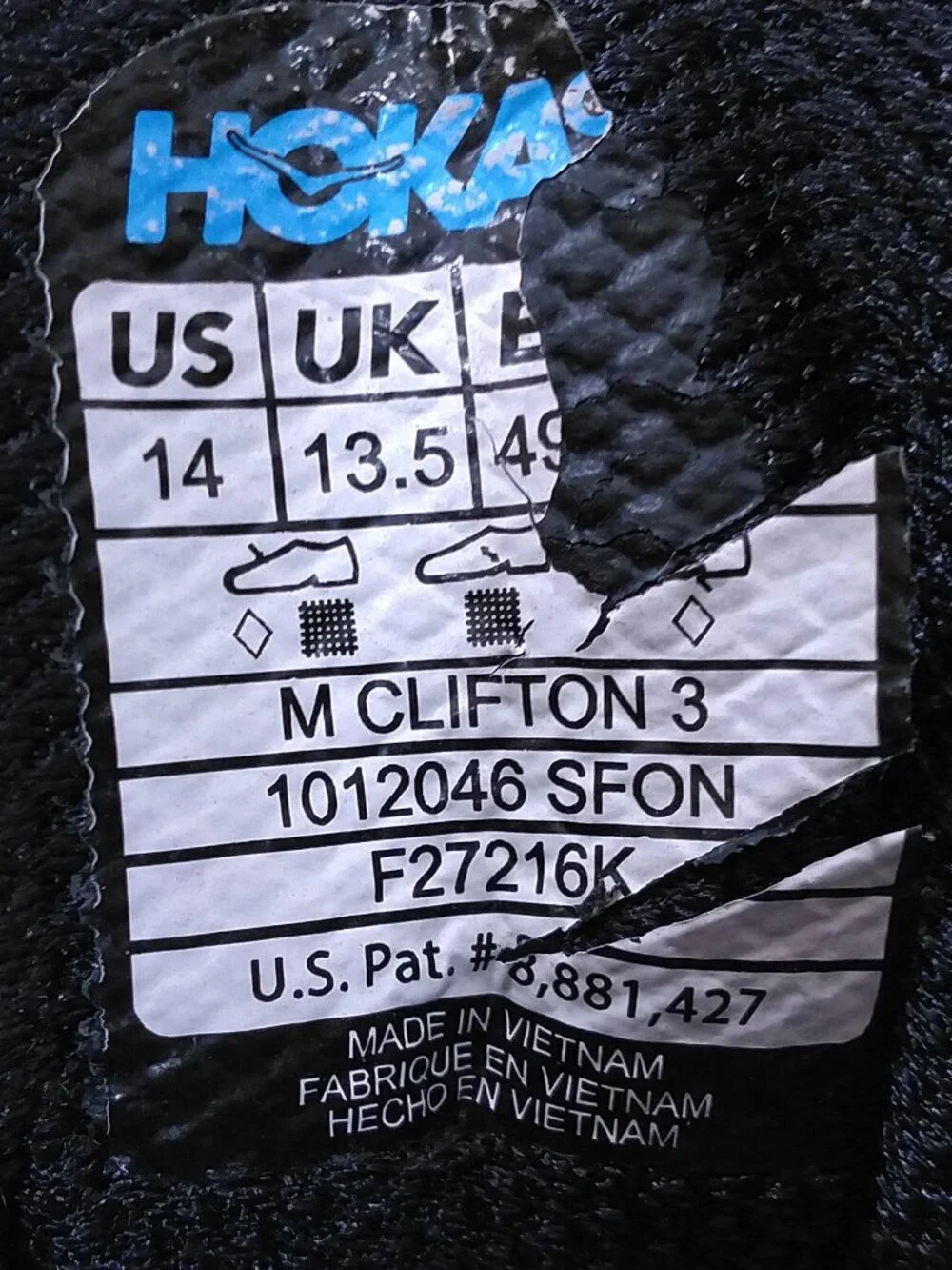HOKA Clifton 3 Shoes Mens SIZE 14 Silver FORMULA ONE 1012046 SFON Running GYM